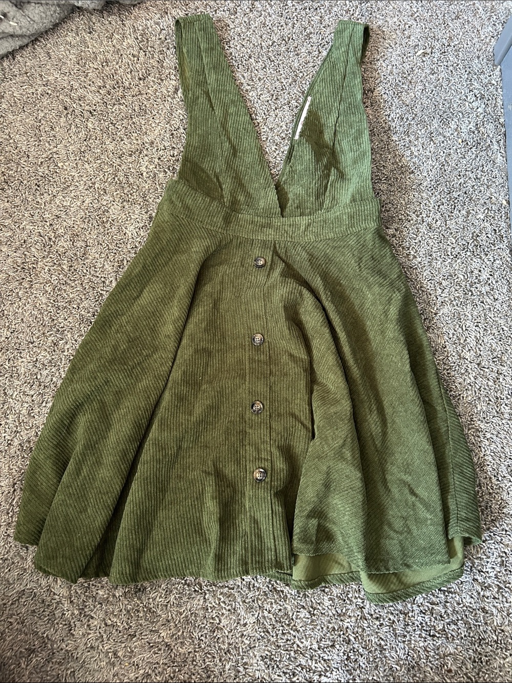 Frille Rose olive green corduroy overall dress